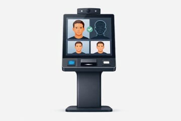 Fototapeta premium AI powered biometric recognition system displaying facial analysis through high tech interface showcasing identity verification and facial mapping technology