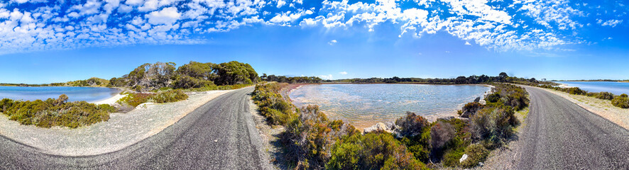 Obraz premium Scenic panorama of Rottnest Island showing Lake Vincent and Lake Sirius surrounded by natural landscape