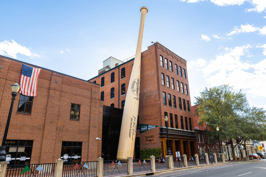 Louisville, KY, USA - October 21, 2025: The Louisville Slugger Museum and Factory is located in the downtown Louisville and showcases the past, present and future of the brands success.