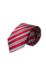 Rolled Red Striped Necktie Isolated on White &ndash; Elegant Men&rsquo;s Business Fashion Accessory