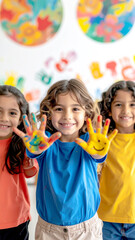 Kinder mit bunten angemalten H&auml;nden 