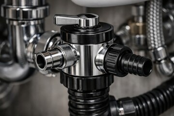 Fototapeta premium Refined fluid control valve showcasing precision engineering with intricate metallic textures and functional design elements for sophisticated plumbing solutions