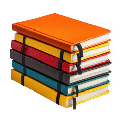Stack of colorful hardcover books isolated on transparent background