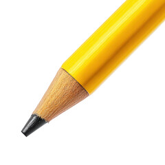 Yellow wooden pencil with sharp black graphite tip isolated on transparent background