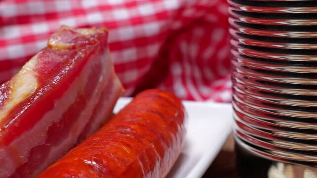 Traditional spanish fabada asturiana bean stew ingredients