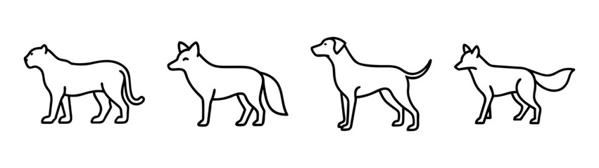 Obraz premium Outlines of domestic animals including cat dog and fox line art illustration vector design drawing