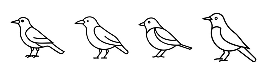 Obraz premium Illustration of four line art birds standing in a row simple bird drawing vector image design 90