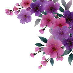 Pink and purple petunia flowers blooming in cluster isolated on transparent background