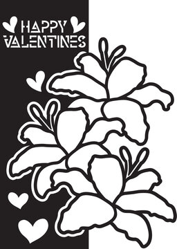 Elegant Lily Flower Silhouette - Triple Lily Bouquet Paper-Cut Design for Valentine's Day Romantic Lily Floral Illustration - Detailed Papercut Style SVG for Crafting and Cutting