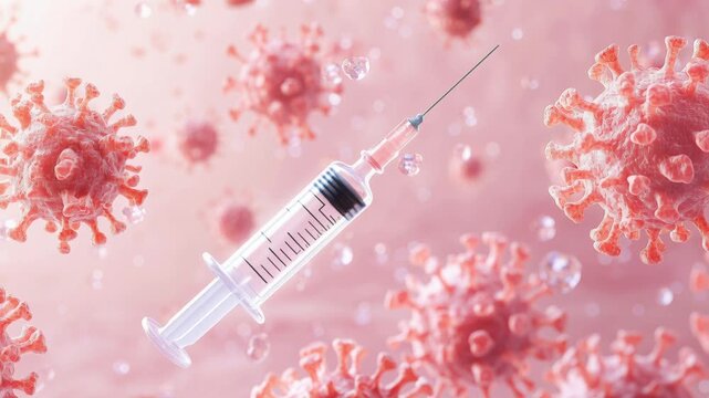 Vaccine injection combating virus, immunization process, antiviral, medical treatment, biological, virology concept, cellular immunity.
