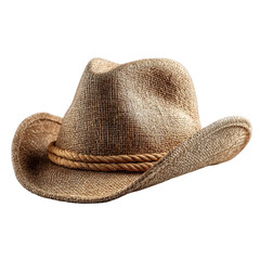 Brown cowboy hat with rope band isolated on transparent background