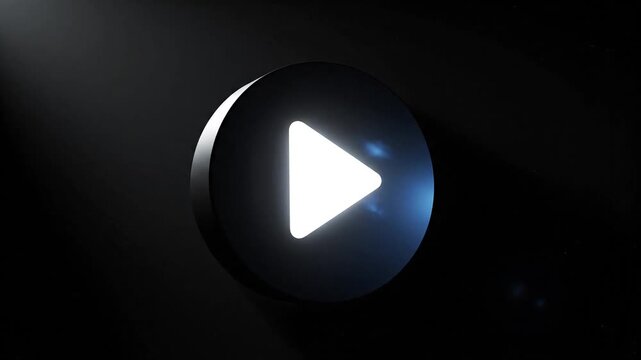 A play button icon is centered on a dark background with a subtle glow, symbolizing media playback in a modern interface design.