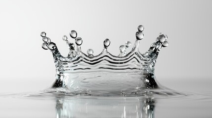 Crown formation splash water droplet creating perfect symmetrical liquid crown with crystal clear peaks and spherical droplets against clean background