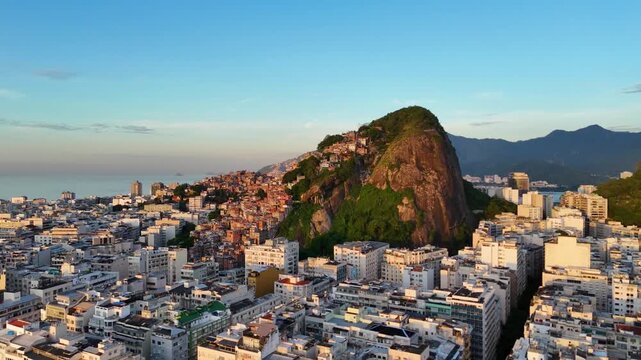 Aerial View of Cantagalo Slum and Copacabana District Below, Rio de Janeiro, Brazil