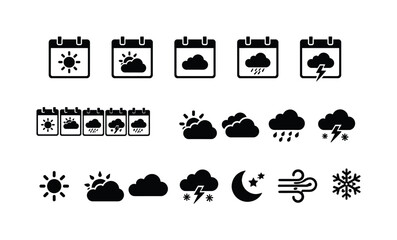 Obraz premium Weather and climate flat icon set. forecast and meteorology icons flat collection