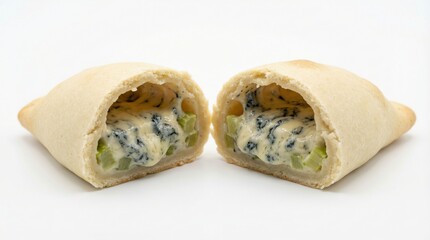 Empanada de Queso Azul halved revealing creamy blue cheese and herb filling