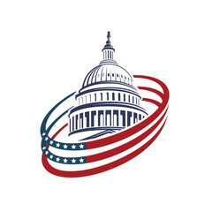 United States Capitol building icon in Washington DC isolated on white backgrpound
