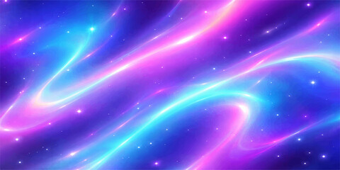 An abstract blue space background featuring a bright nebula and glowing stars creates a vibrant galaxy design within the cosmic night sky © PAGLAA