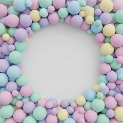 Abstract composition of pastel spheres with central negative space for copy