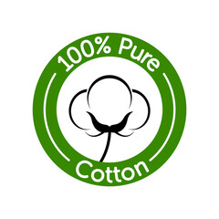 simple classic 100% pure cotton logo symbol in green circle motif label vector isolated on transparent background