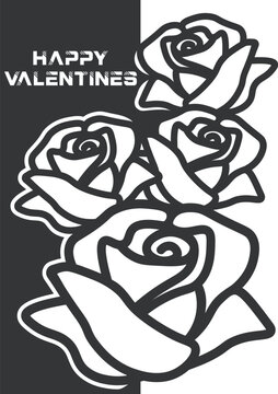 Rose Heart Bouquet Valentine Vector Illustration, Romantic Floral Heart Shape Line Art for Greeting Cards Posters Stickers