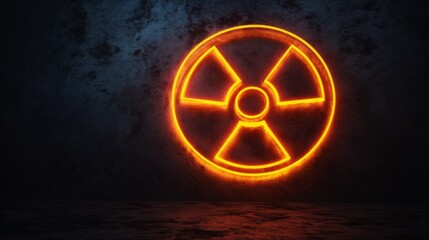 Obraz premium Abstract visualization of radiation symbol glowing in dark space with a clear background showing simple shapes and lines