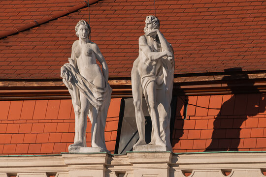 Architectural fragments Lower Belvedere Palace - 18th-century complex and architectural jewel. Lavish Lower Belvedere was once presidential palace of Prince Eugene. VIENNA, AUSTRIA.