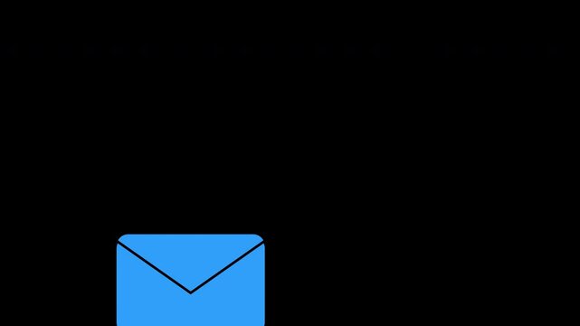 e mail or message screen element with a envelope icon bouncing and movement, message screen with alpha channel, cyberspace and cyber security concept, Communication and Technology Concept. High Tech.