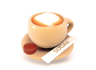 Coffee Cup with Saucer and Macaron 3D Vector Icon illustration