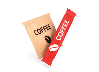 Instant coffee sachet stick packet 3D Vector icon illustration