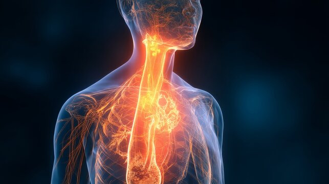 Visualization of lymphatic inflammation shows bright pathways in the human body during a medical study