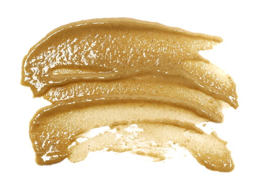 Sesame butter, paste tahini spread isolated on white background, top view