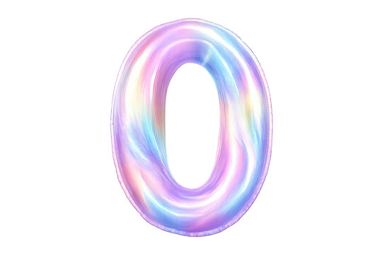 Holographic foil balloon number zero on transparent background