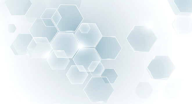 Abstract light blue hexagons glowing on clean white background