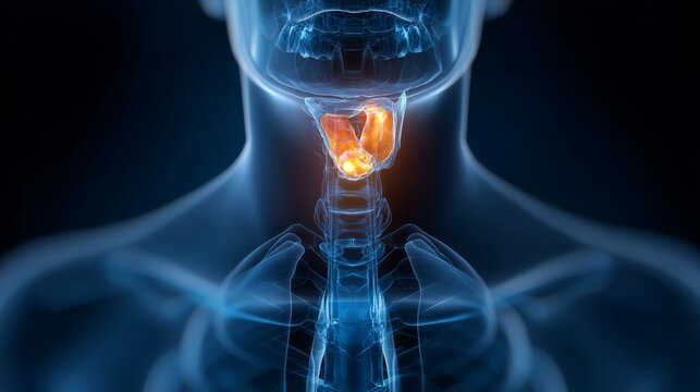 X-ray visualization of thyroid disease and its effects on the human body during medical examination in a clinical setting