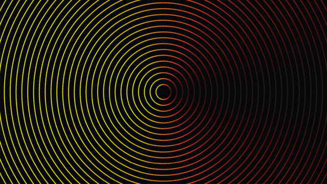 Vector concentric circles pattern with yellow to red gradient on black background, abstract radial texture