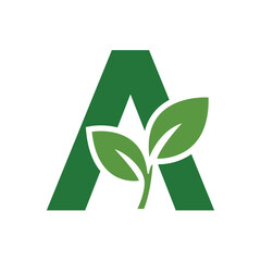Green Leaf Letter A Logo, Eco Alphabet Vector, Nature Typography Design, Botanical Initial Icon, Flat Organic Font Illustration