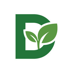 Green Leaf Letter D Logo, Eco Alphabet Vector, Nature Typography Design, Botanical Initial Icon, Flat Organic Font Illustration