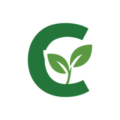 Green Leaf Letter C Logo, Eco Alphabet Vector, Nature Typography Design, Botanical Initial Icon, Flat Organic Font Illustration