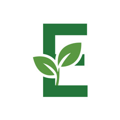 Green Leaf Letter E Logo, Eco Alphabet Vector, Nature Typography Design, Botanical Initial Icon, Flat Organic Font Illustration