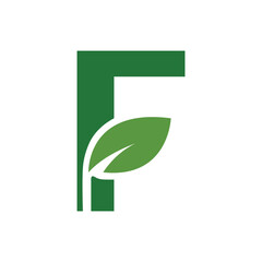 Green Leaf Letter F Logo, Eco Alphabet Vector, Nature Typography Design, Botanical Initial Icon, Flat Organic Font Illustration