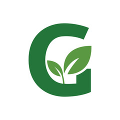 Green Leaf Letter G Logo, Eco Alphabet Vector, Nature Typography Design, Botanical Initial Icon, Flat Organic Font Illustration
