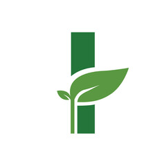 Green Leaf Letter I Logo, Eco Alphabet Vector, Nature Typography Design, Botanical Initial Icon, Flat Organic Font Illustration