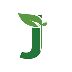 Green Leaf Letter J Logo, Eco Alphabet Vector, Nature Typography Design, Botanical Initial Icon, Flat Organic Font Illustration