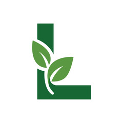 Green Leaf Letter L Logo, Eco Alphabet Vector, Nature Typography Design, Botanical Initial Icon, Flat Organic Font Illustration