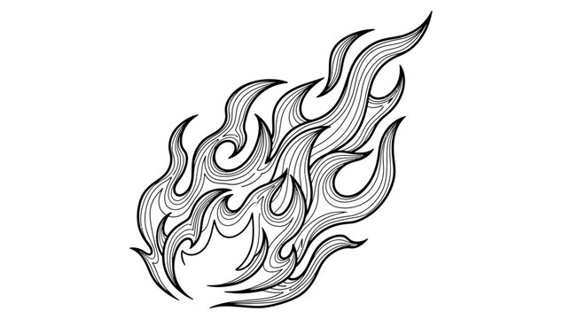Abstract Fire Flames Line Art Illustration - Black and White Hand Drawn Flame Graphic Design Element