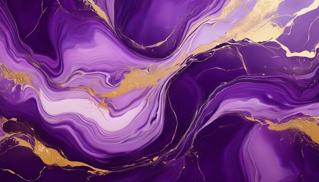 abstract purple marble liquid texture with gold splashes luxury background