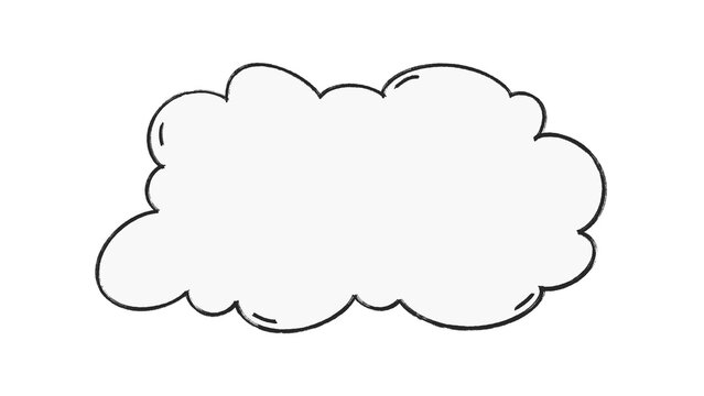Cloud speech bubble. Blank white cloud thought bubble with hand-drawn black outline on transparent background. For adding text in contexts such as comics, graphic design, presentations. Speech bubble.