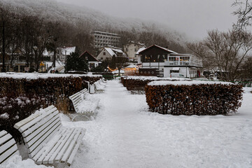 Frozen winter boulevard in Gdynia, Baltic Sea coast
