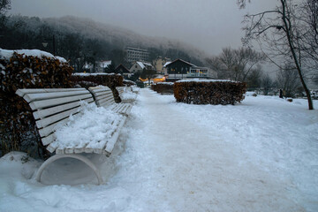 Frozen winter boulevard in Gdynia, Baltic Sea coast